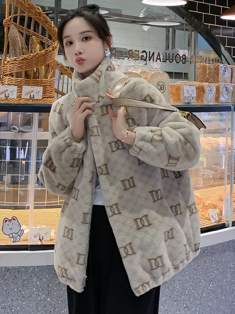 

Women's Faux Fur Long Sleeve Loose Jacket Autumn Winter Zipper Stand Collar Furry Outwear Lady Casual Cozy Hairy Jacket Top