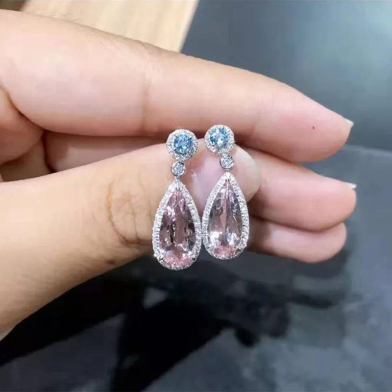 

New Trend Simple Inlaid Pink Shiny Zircon Women's Earrings Silver Plated Multi Diamond Jewelry Wedding Party Gift Accessories