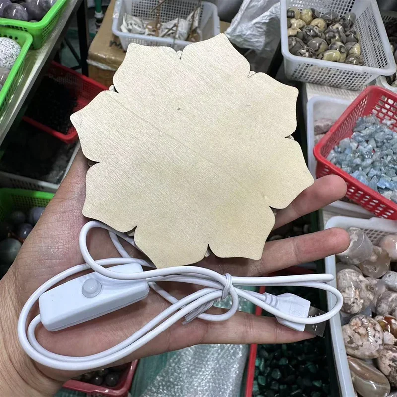 Деревянный держатель для лампы в форме лотоса с USB-портом украшения дома