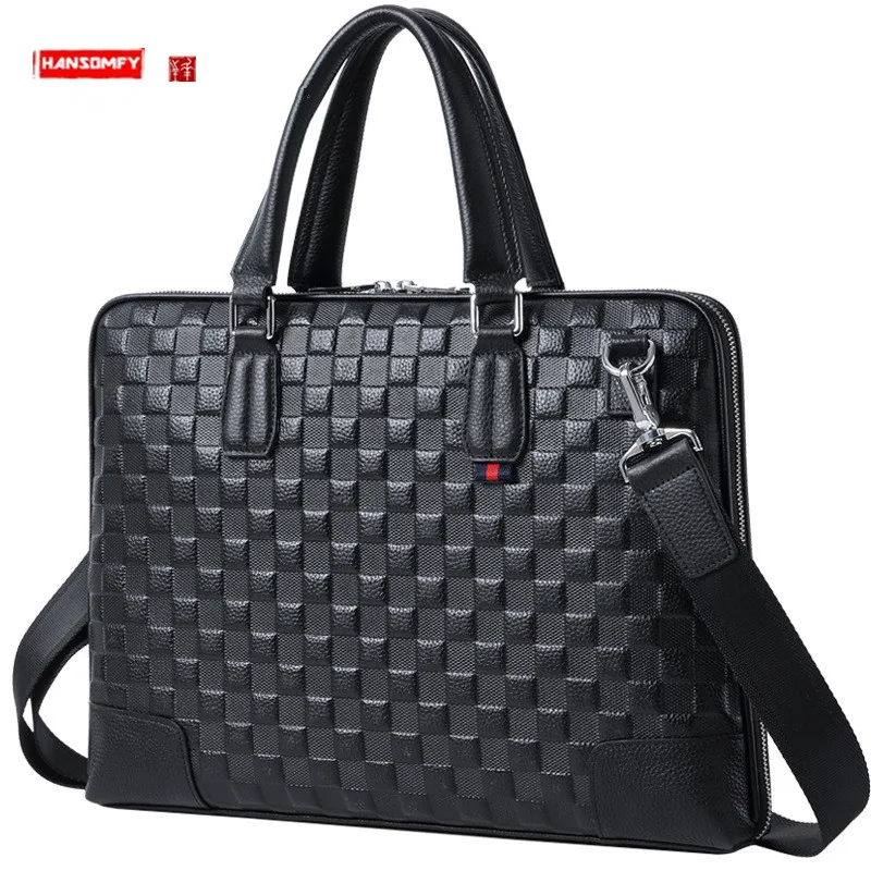 New Genuine Leather Men's Bag Handbags Portable Briefcase Shoulder Crossbody Bag First Layer Cowhide Laptop Bag