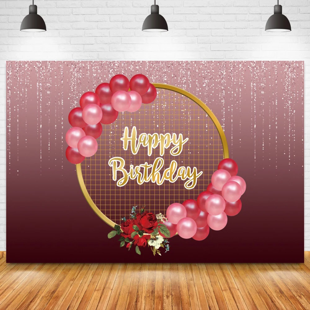 

Блестящий розовый задний фон для дня рождения с блестящими точками воздушные шары цветы украшение для вечеринки фон для фотосъемки