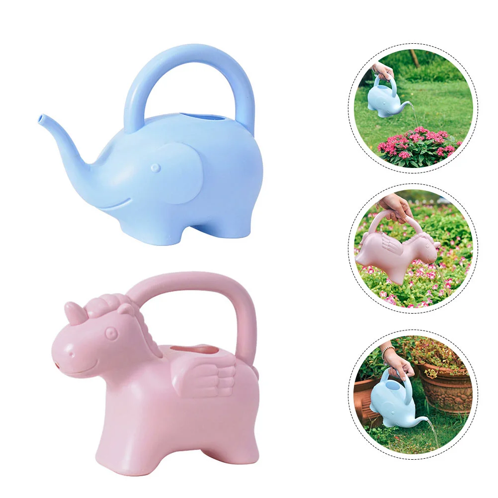 

2pcs Elephant Horse Watering Cans Cartoon Watering Pots Spout Garden Potted Watering Spray Kettle Bottles for Kids Children