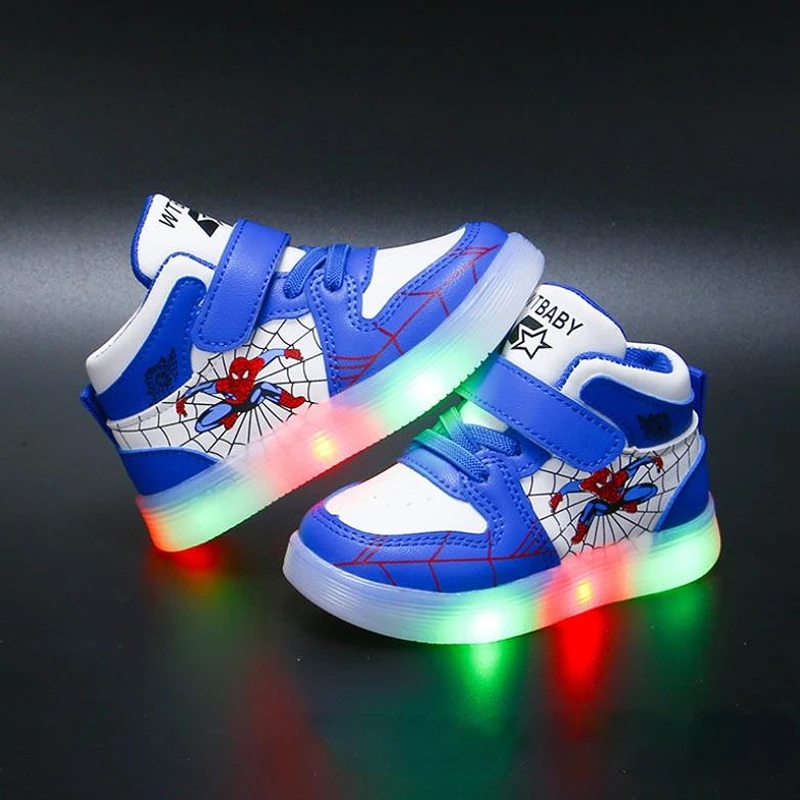 

Marvel Spiderman Sneakers Boys LED Light Up Toddler Girl Shoes First Walkers New Glowing Shoes Size 21-30 Gifts for Kids