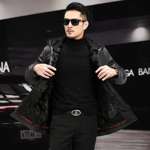 

100% Genuine Cowhide Leather Man Winter 2023 Hooded Plus Size 5XL Wool Liner Male Jacket Jaqueta Masculina Gxy754