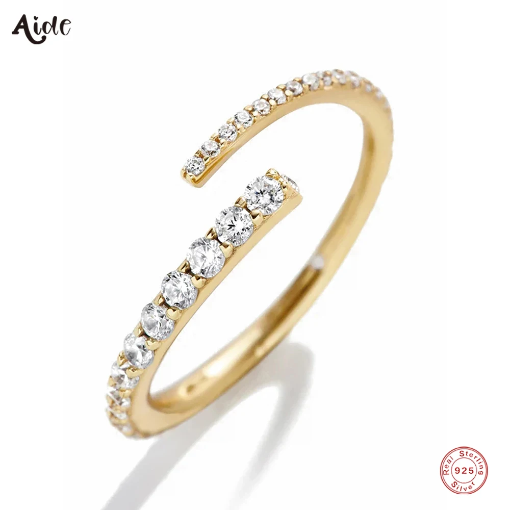 

Aide 925 Sterling Silver Creative Thin Thick Two Half Adjustable Rings For Women Gift Sparkling CZ Zircon Pave Opening Rings