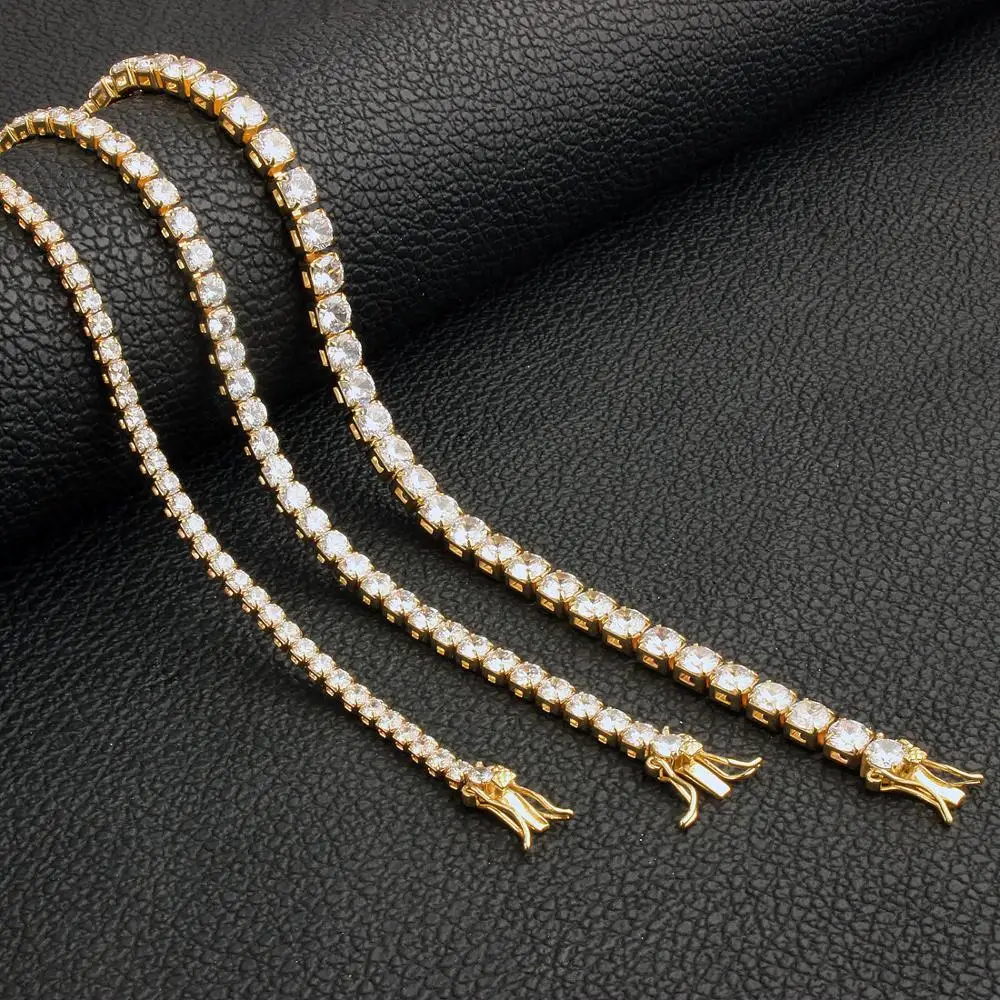 

Custom Hip Hop Copper Micro Pave Zircon Single Row Zircon 3/4 MM Necklace Bracelet Men's Tennis Chain Jewelry Gift