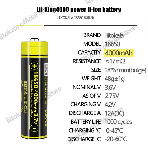 1-40 шт. LiitoKala King4000-JT 3,7 В 18650 4000 мАч 12 А разрядные аккумуляторные батареи для фонариков