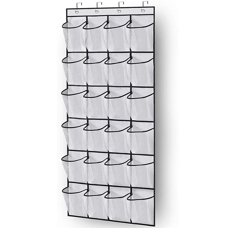 

1x 24 Grid Wall-mounted Sundries Shoe Organiser Fabric Closet Bag Storage Rack Mesh Pocket Clear Hanging Over The Door Cloth Box