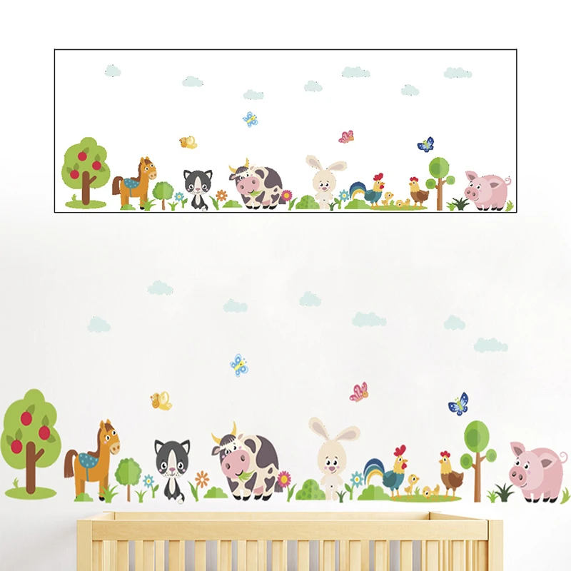 

Lovely Animals Farm Wall Stickers Home Decoration Kids Room Bedroom Cow Horse Pig Chicken Mural Art Diy Pvc Wall Decal
