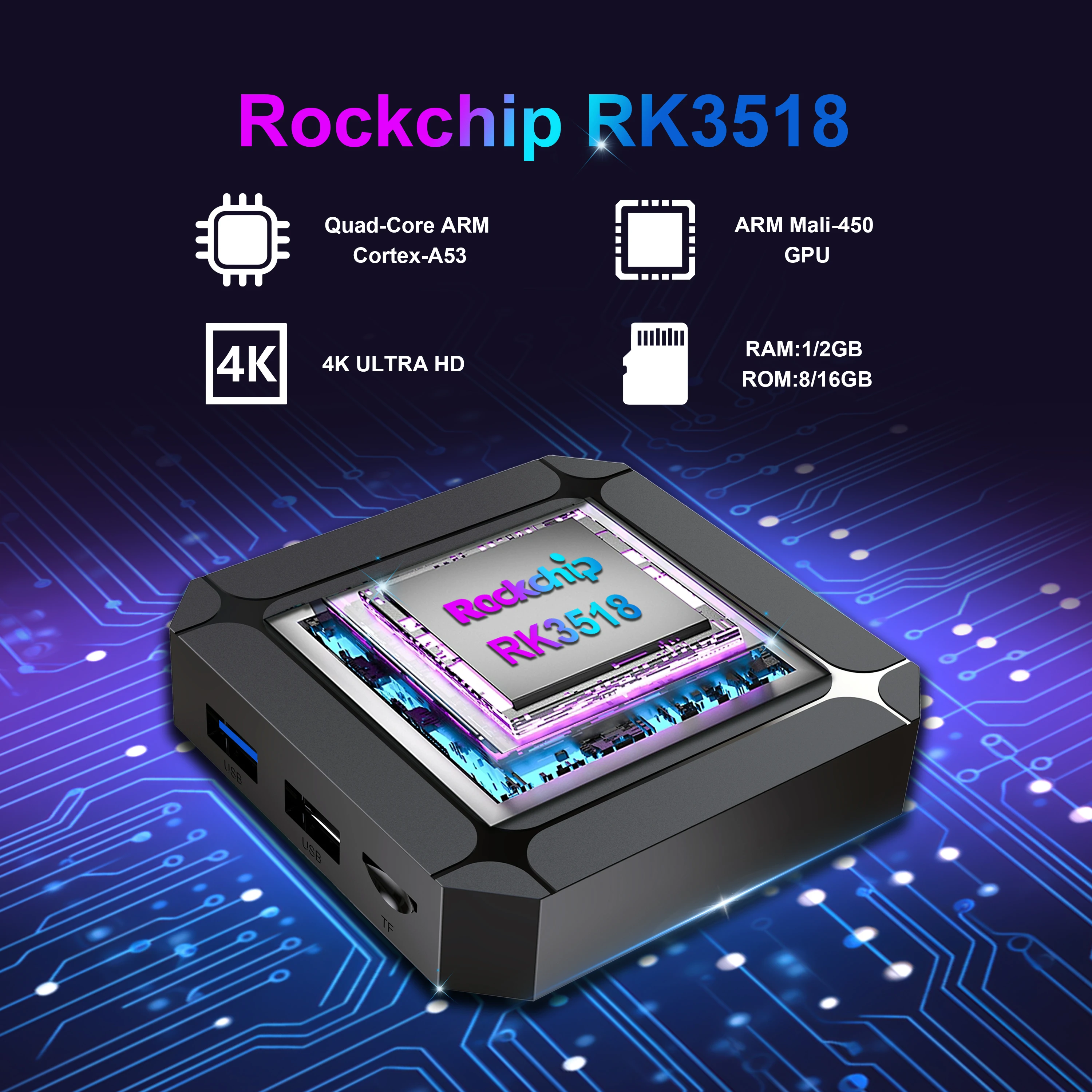 Фото X96Q Смарт ТВ-бокс на Android 14, Rockchip RK3518, поддержка 4K, WIFI6, медиаплеер для потокового вещания, Android TV-бокс, 2 ГБ/16 ГБ №3