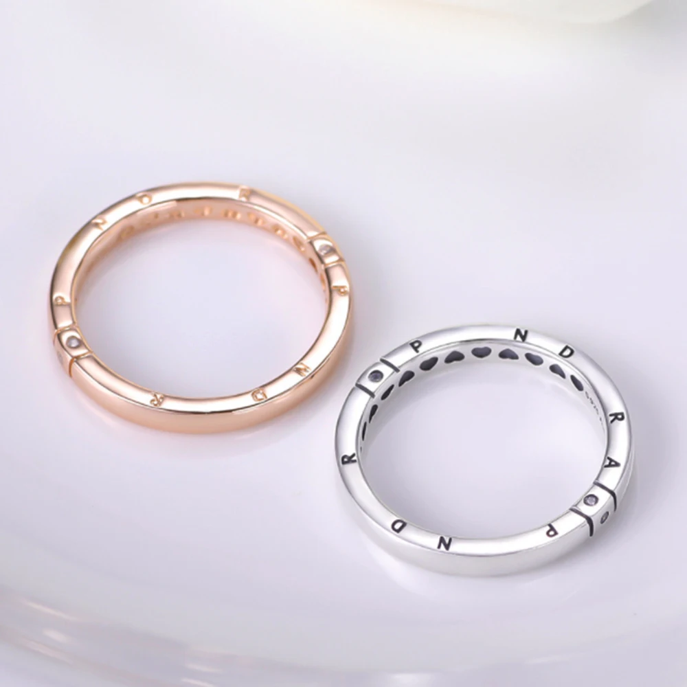 ChimPandora-Bague avec logo et cœurs pour femme, argent regardé 925, or rose, bijoux simples et délicats, cadeau avec sac grill