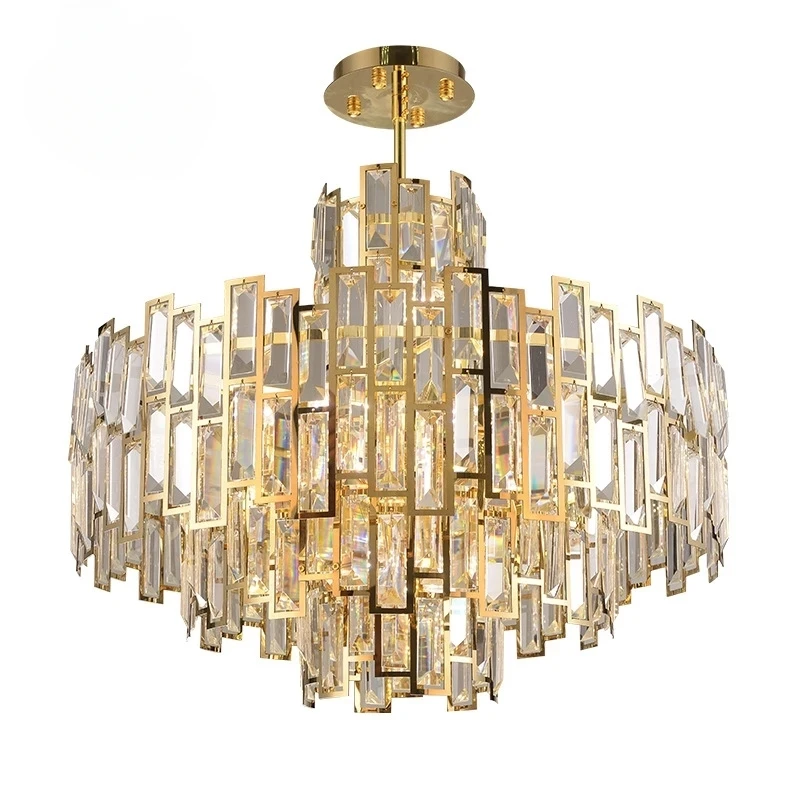 

Room Decor Led Art Chandelier Pendant Lamp Light Nordic Oval Living Kitchen Bar Stainless Steel Body Multi-Layer Crystal Round