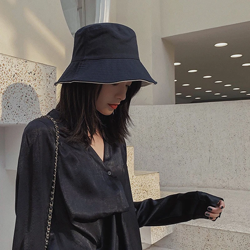 With Logo Women's Summer Fashion Two-tone Hat Double Sided Wearable Travel Hat Outdoor Sunshade Sun Hat Casual Hat