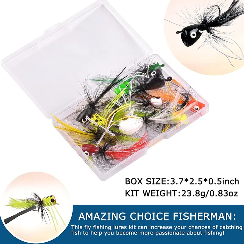 

Free shipping Fishing Poppers, 12pcs Topwater Fishing Lures Bass Popper Flies Bugs Lures Fly Fishing Lure Kit Panfish Bait Dry F