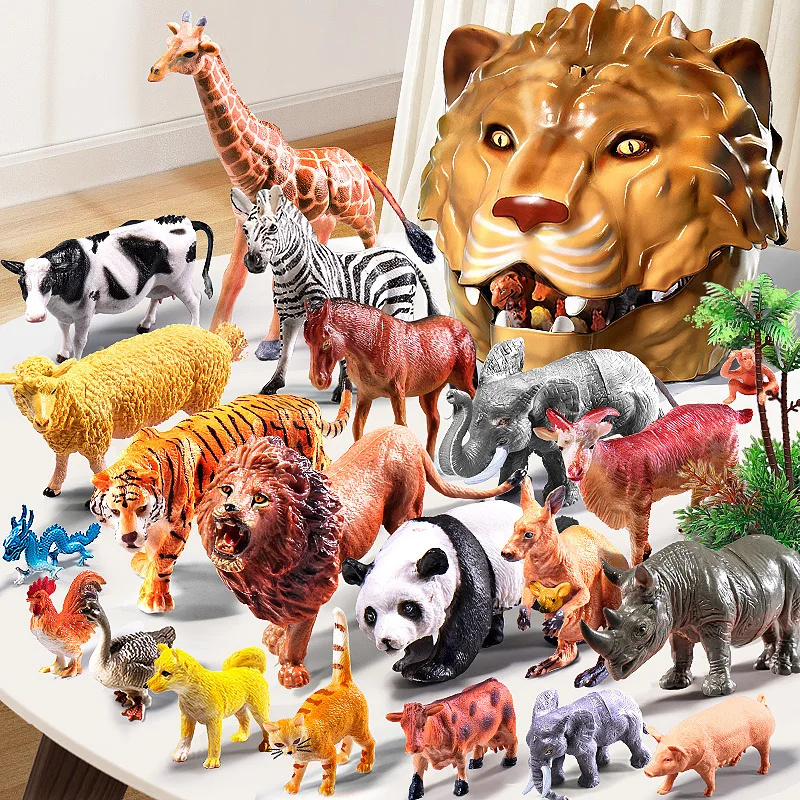 

Детские аксессуары для парка животных, слон, тигр, Лев, имитация модели в фотокоробке, ПВХ, 3 года, игрушка для мальчиков, подарки