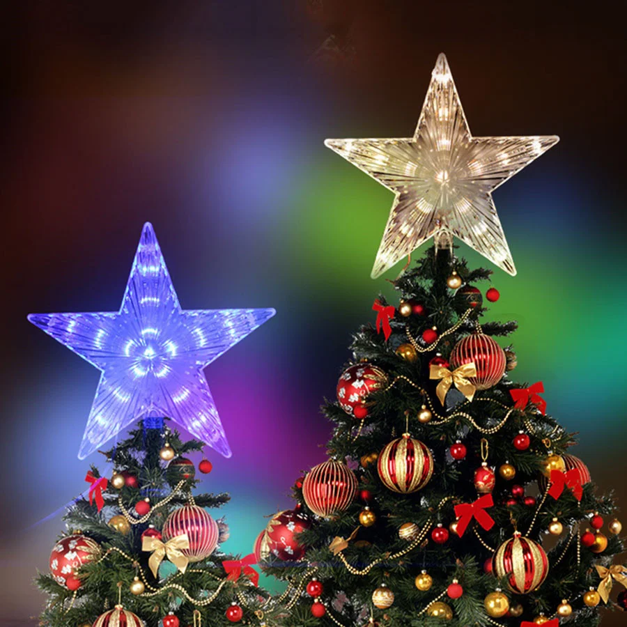 Tirvose LED Five-pointed Star Christmas Tree Top Lights 220V EU Plug Fairy Garland Lights for Party Wedding Xmas New Year Decor