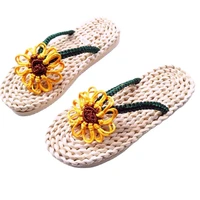 2020 new fashion casual womens handmade straw slippers mans summer home sandals embroidered flip flops new couple beach shoes
