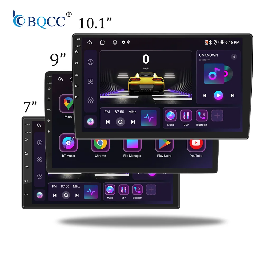Фото Автомагнитола BQCC 7/9/10 дюймов на Android 13, 2DIN, с IPS-экраном, CarPlay, GPS-навигацией, FM/RDS, 4G, DSP, поддержкой камеры заднего вида, стерео и Wi-Fi №1