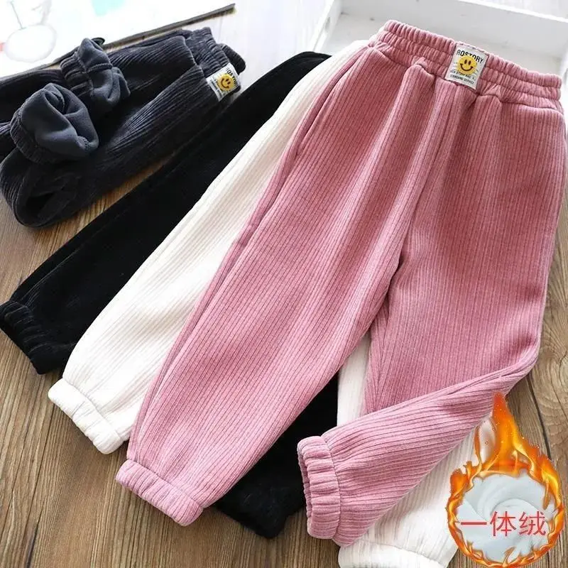 

Boys And Girls Velvet Plus Velvet Pants Running Pants Outer Wear Casual Thickening Middle-Aged Children'S Sports Pants