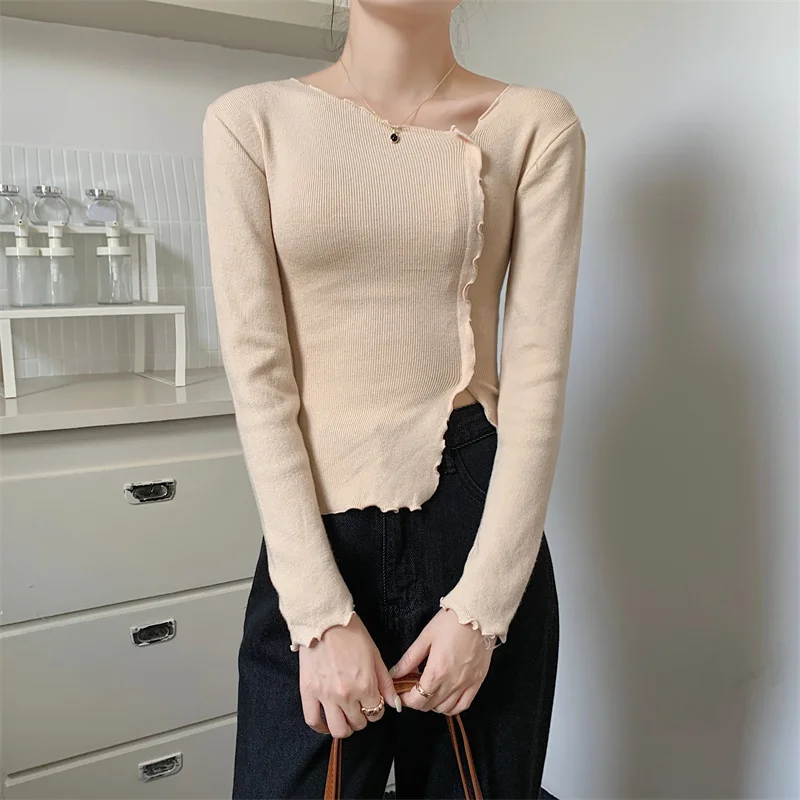 Офисные женские кавайные Лепестковые кружевные дизайнерские облегающие вязаные