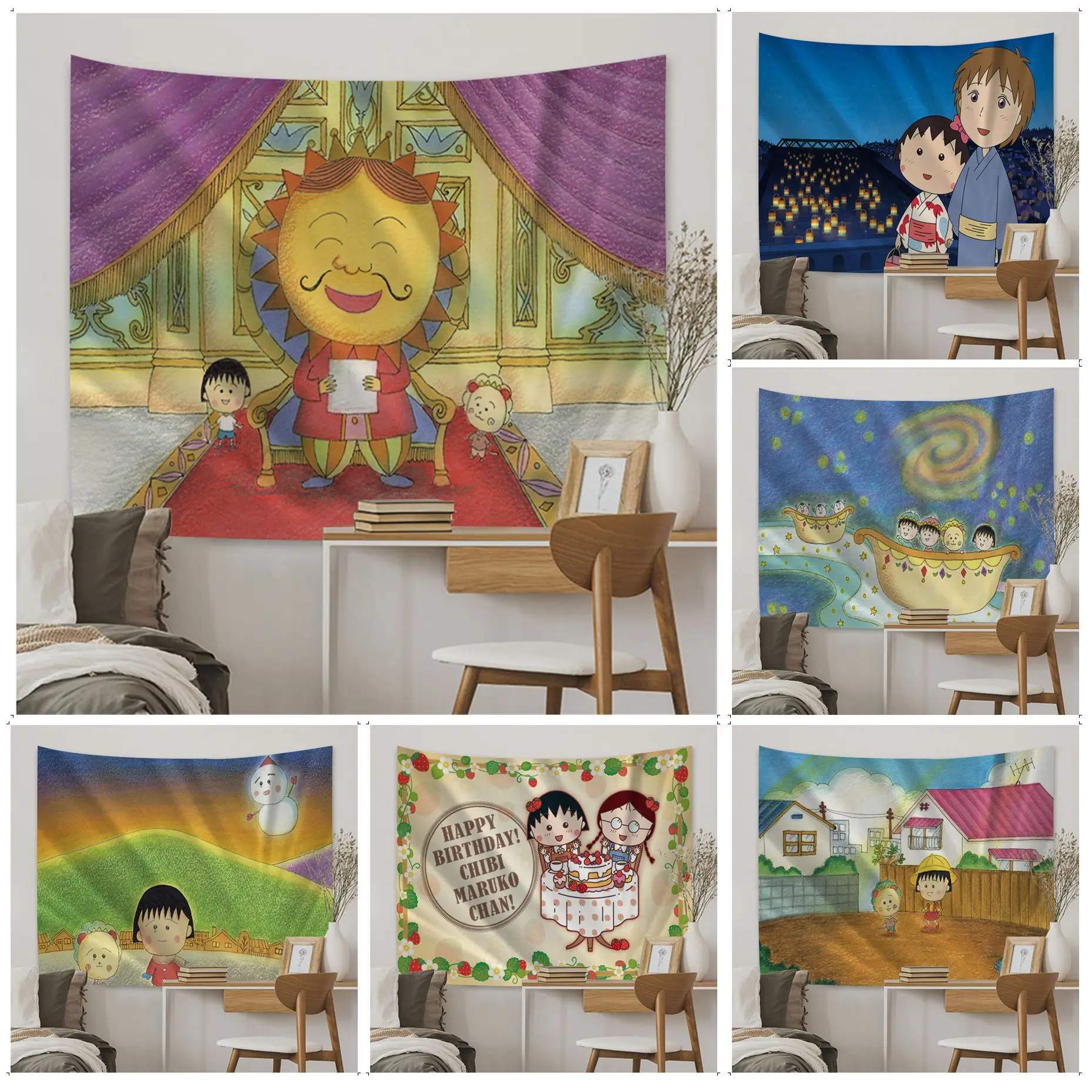 

Chibi Maruko Chan Sakura Kyoko Cartoon Animation Cartoon Tapestry Bohemian Wall Tapestries Mandala Art Home Decor