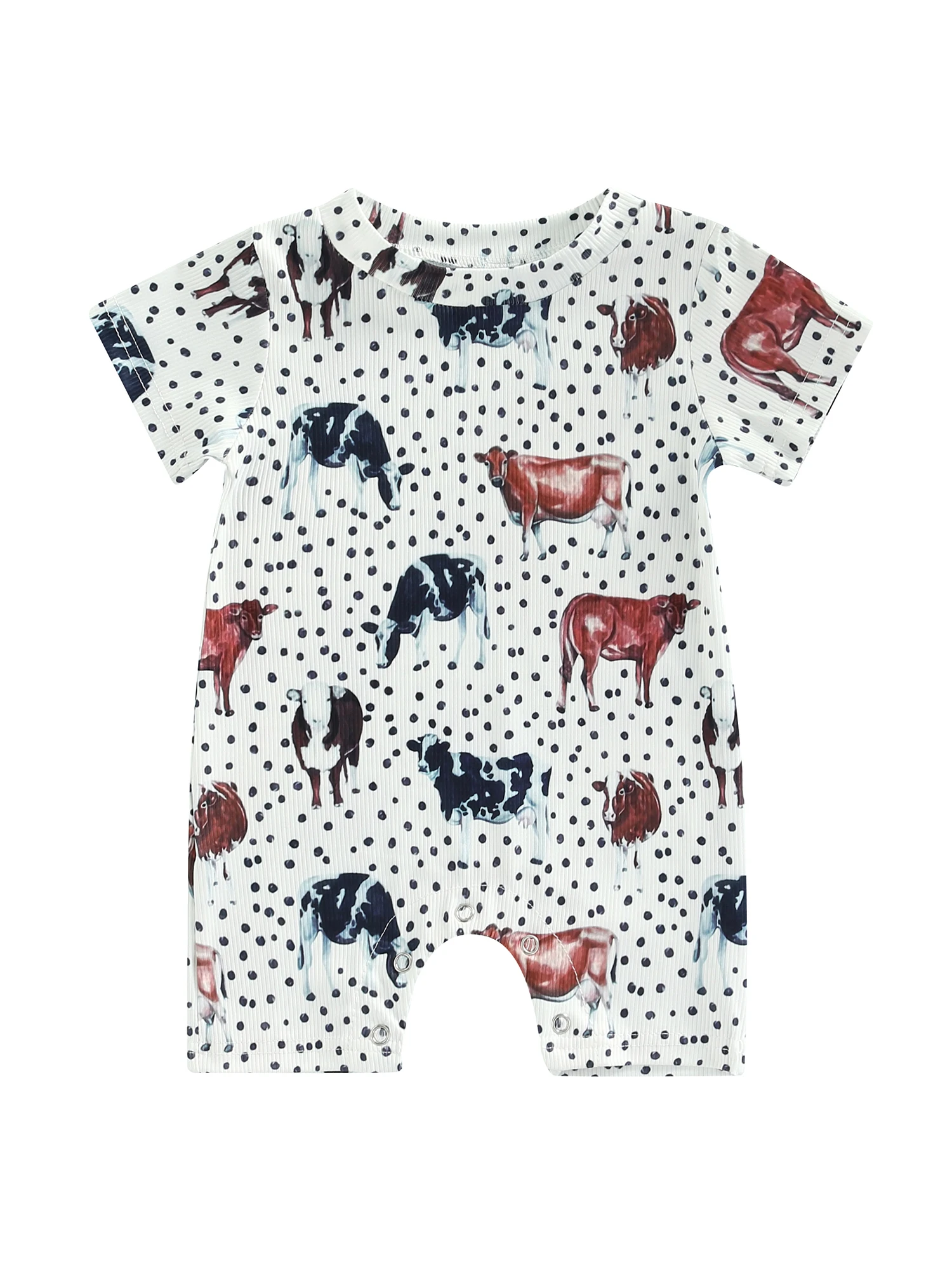 

Aojekbee Newborn Baby Romper Cute Dots Animal Print Round Neck Short Sleeve Playsuit Summer Outfit for Boys Girls 0-18 Months