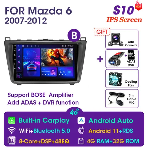 Автомобильная Мультимедийная система Vtopek, 2DIN, Android 11,0, 4G, DSP, GPS, навигация для Mazda 6 Rui Wing 2007-2012, поддержка BOSE