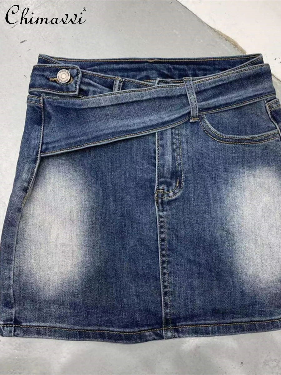 

New Ladies Retro American Hot Girl Sexy Above Knee Denim Skirt Women 2022 Summer Fashion Casual High Waist Versatile Short Skirt