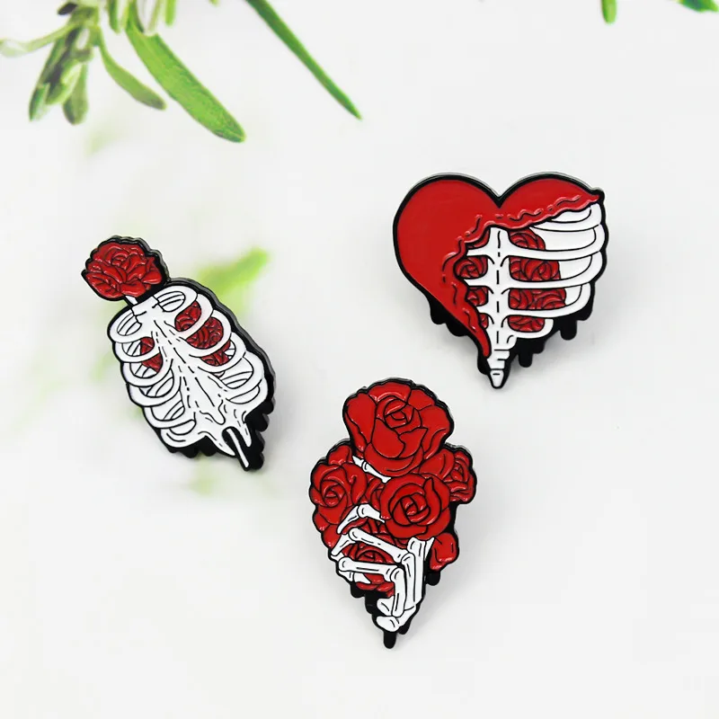 

Love Enamel Pin custom rib Rose Heart Brooch Lapel Badge bag Gothic Punk jewelry gift for friends