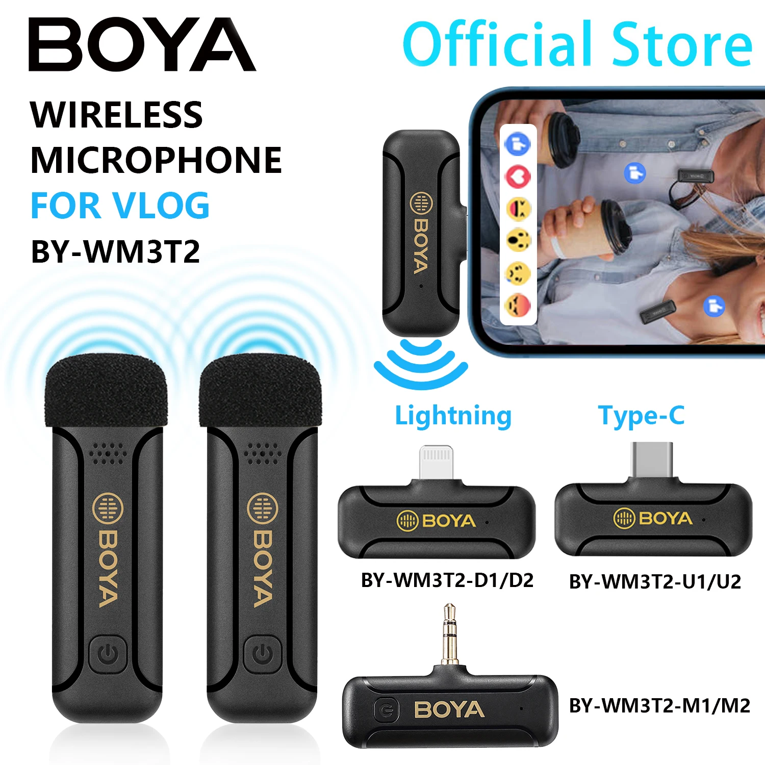BOYA BY-WM3T2 Mini Vlog Condenser Wireless Lavalier Lapel Microphone for PC iPhone Android Mobile Streaming Youtube Recording enlarge