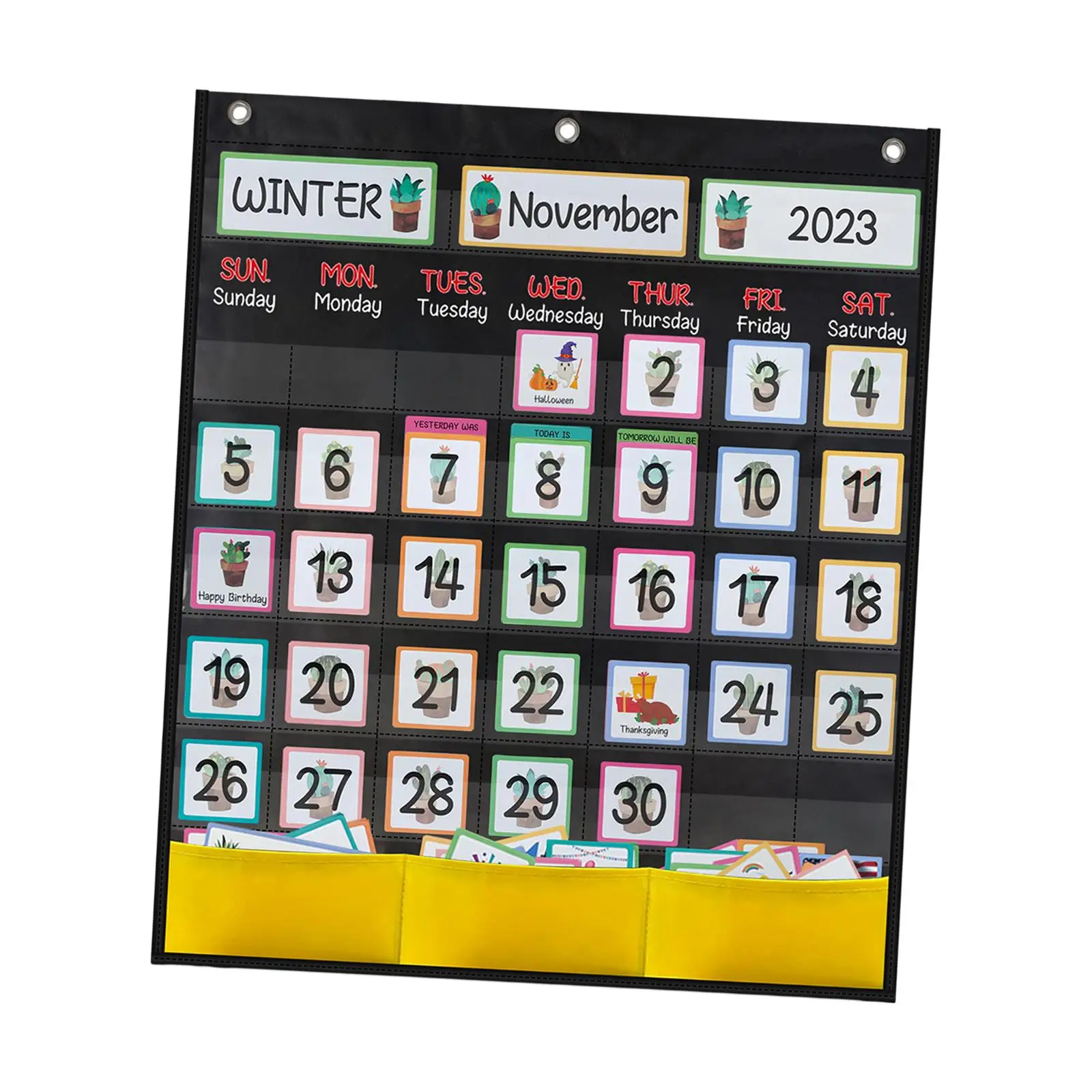 

Calendar Pocket Chart Education Monthly with 89 Cards, 3 Hooks Classroom Calendar Wall Calendar for Home Preschool Kindergarten