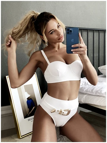 2023 Sexy Solid Bikinis Women Push Up Swimsuit High Waist Swimwear Female Textured Belted Bathing Suit Swimming Beachwear Summer