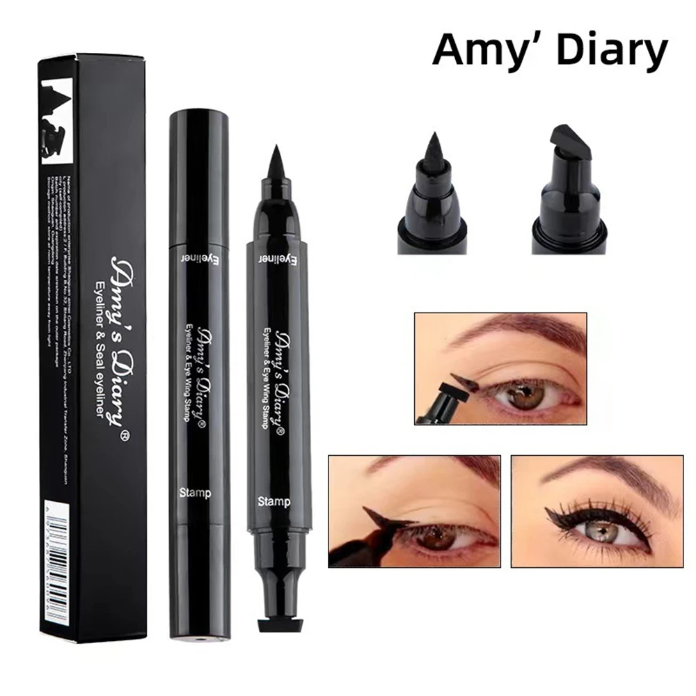 

2 In1 Winged Stamp Liquid Eyeliner Pen Waterproof Fast Dry Black Eye Liner Pencil With Eyeliner Cosmetic Double-ended Eyeliner