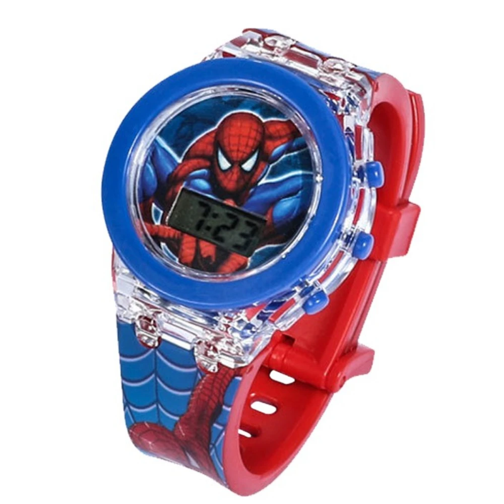

Disney Spiderman Cartoon Watch Kids Princess Elsa Spider-Man Anime Figure Children's Luminous Watches Student Toys Clock for Boy
