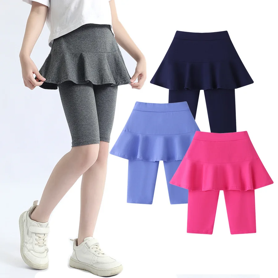 

Cotton Girls Pants Knee-length Skinny Leggings Candy Color Skirt-pants Summer Trousers Clothes Age 3-11 Y