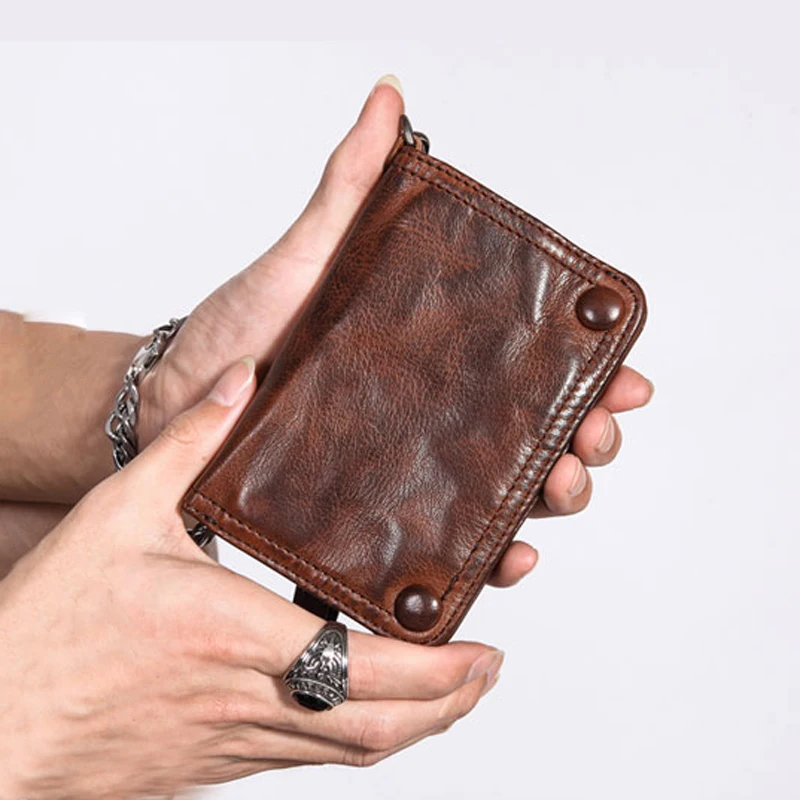 

AETOO Leather wallet men's short vertical section Multifunctional driver's license card holder for men Handmade retro tide bran