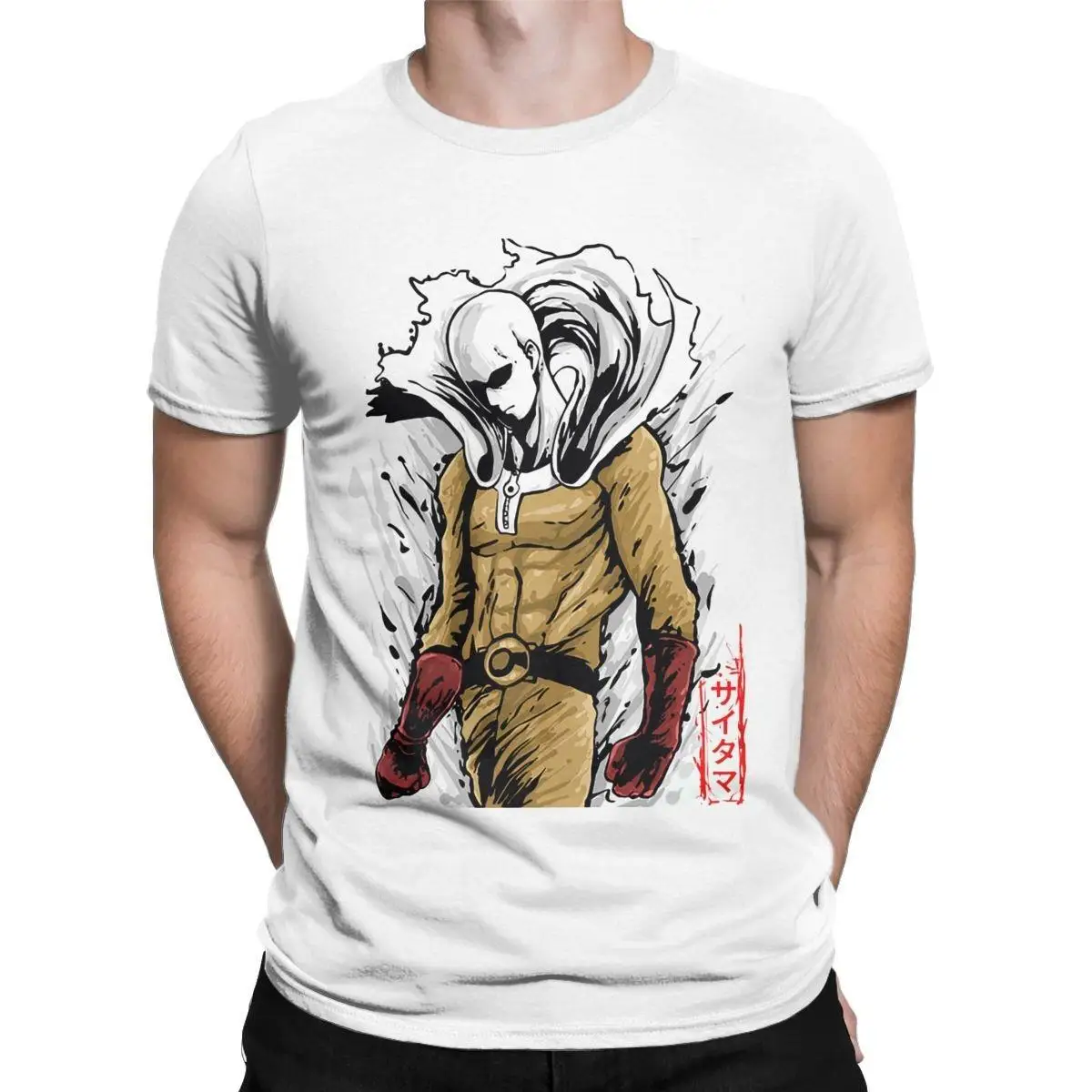 Vintage One Punch Man Saitama T-Shirts Men Round Neck Cotton T Shirt Short Sleeve Tees Gift Idea Tops