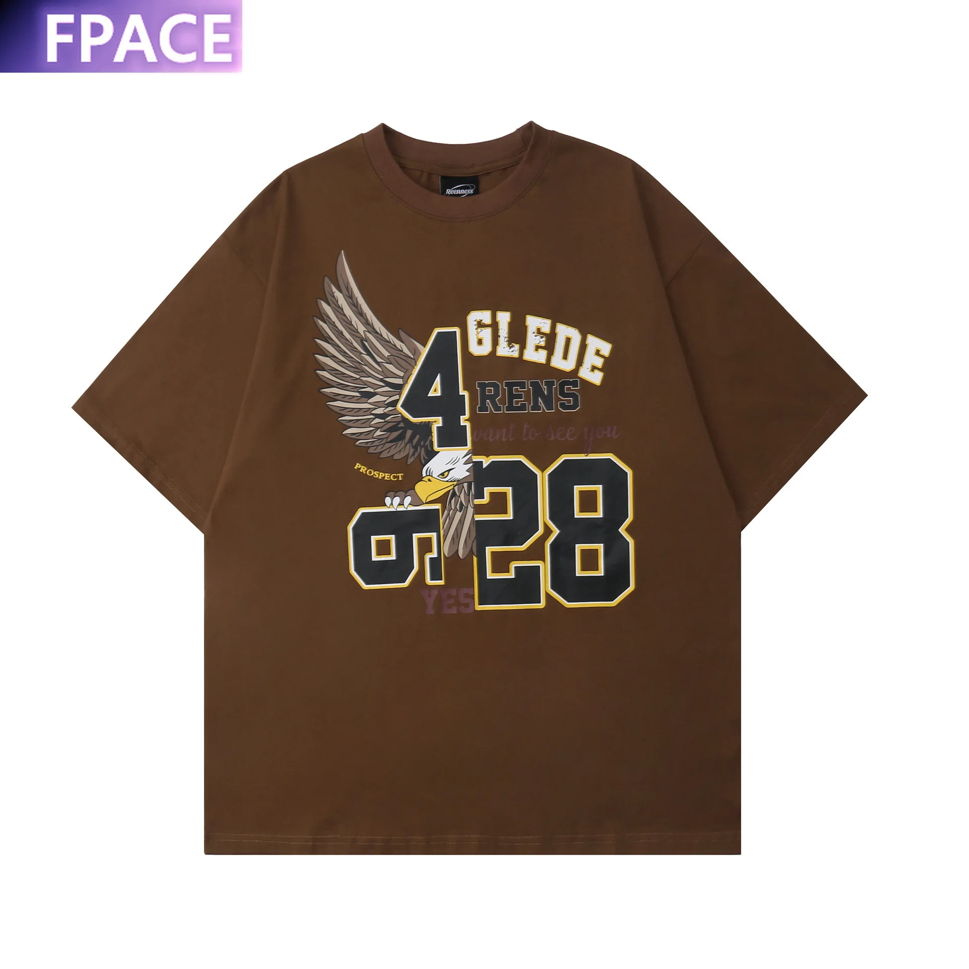 

Original High Street Fashion Brand Boy Girl Retro Digital Eagle Figure T-shirt Short Sleeve Oversized Clothing Cotton Loose