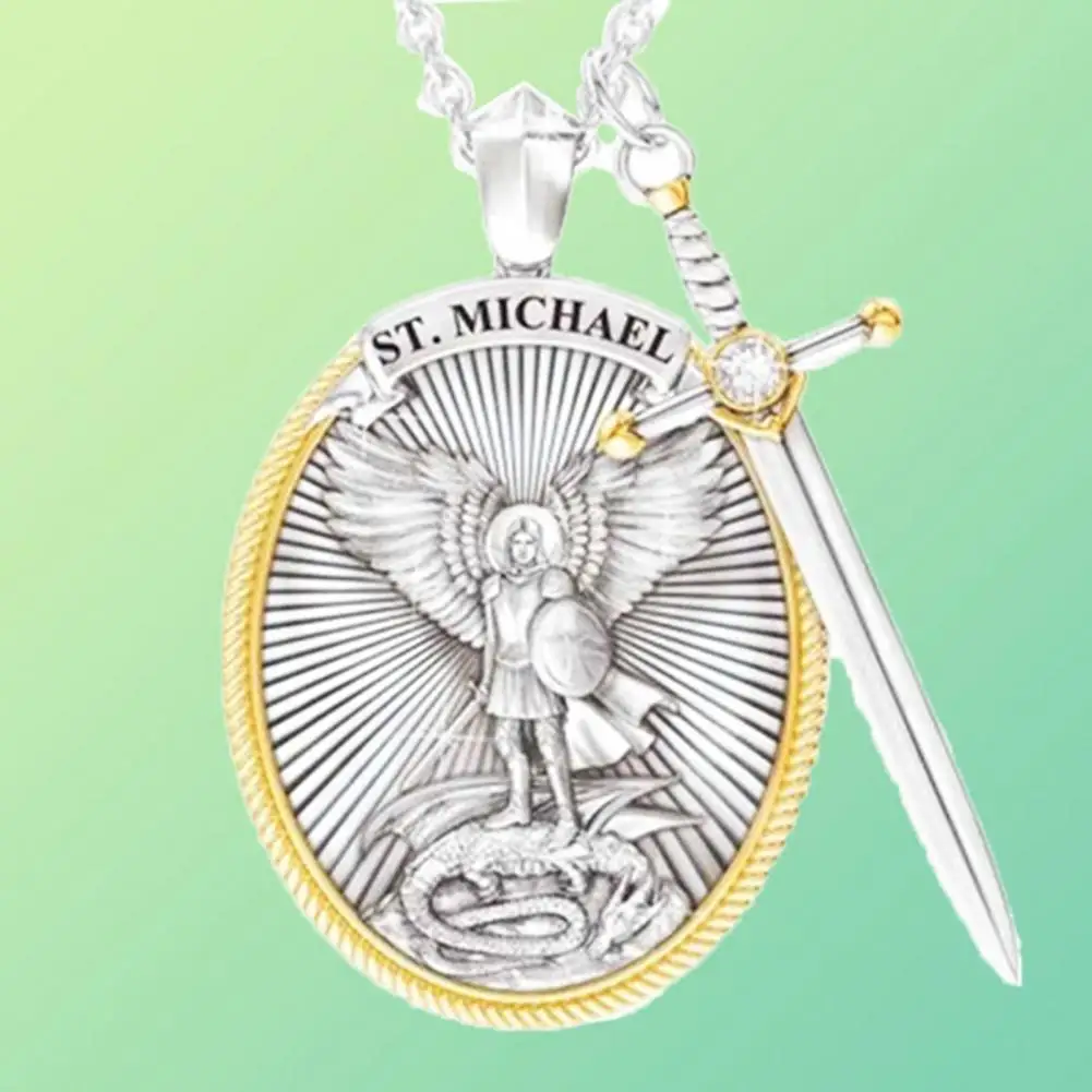 

Charming with Cross Lightweight Long Sword Protection Pendant Necklace for Men Warrior Necklace Pendant Chain