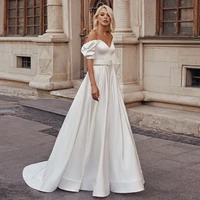 pure white off the shoulder a line wedding dresses long train draped simple bridal dress boho v neck bride gown with sashes