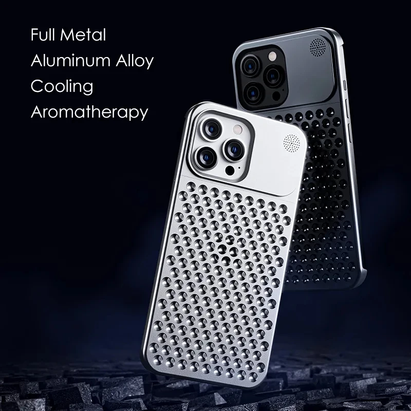

Metal Cooling Phone Case For iPhone 13 14 15 Pro Max 14 15 Plus Rimless Shockproof Hollow Aluminum Alloy Heat Dissipation Cover