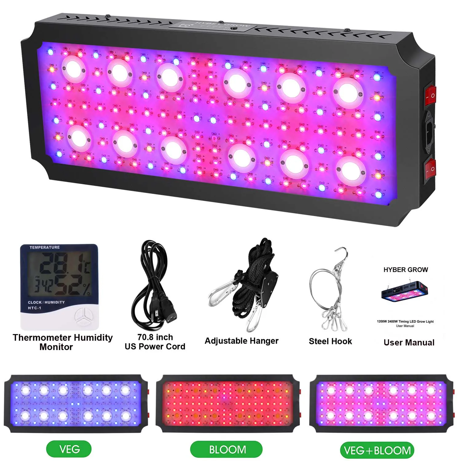 3000W Plant Growing Lamps with Timer Control, Full Spectrum LED Grow Light with VEG and BLOOM Switches for Plants Growth