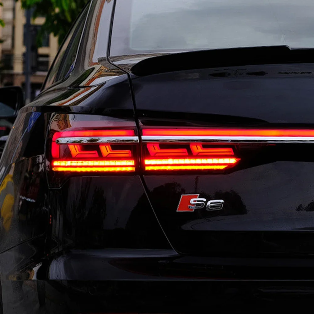 Фото Обновленные задние фонари для Audi A6 A6L C8 2019-2022, светодиодные динамические сквозные задние фонари, установка Plug and Play, автомобильные аксессуары №4