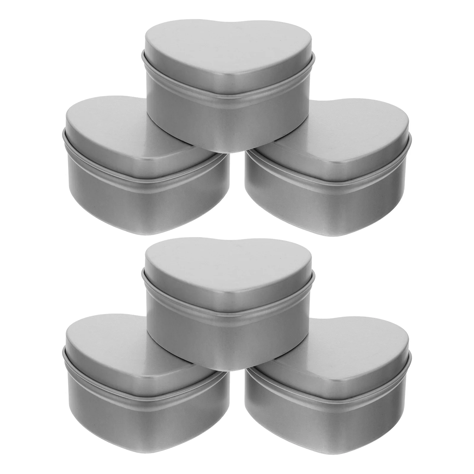 

6pcs Candle Tins Tinplate Candle Containers Heart-shaped Candle Jars Silver