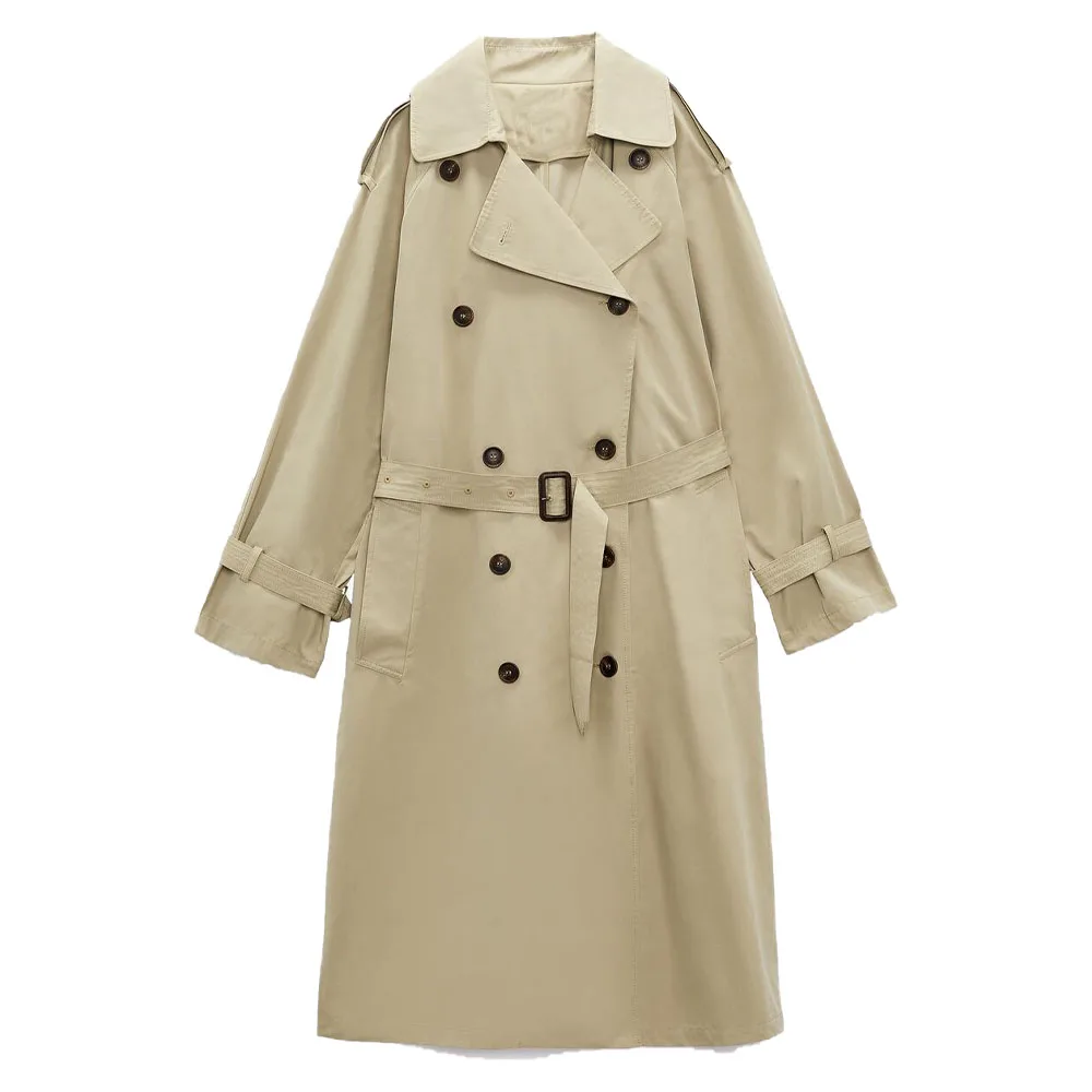 

Fall/winter new fashion women's lapel long sleeve same fabric belt loose double-breasted windbreaker coat