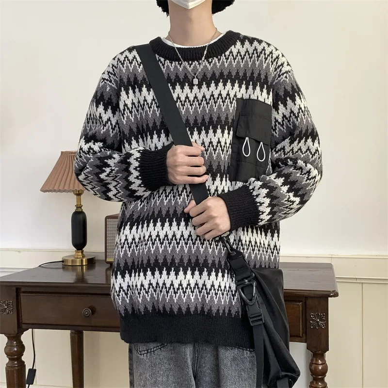 Осень-зима свободный крой повседневный свитер в винтажном стиле мужской