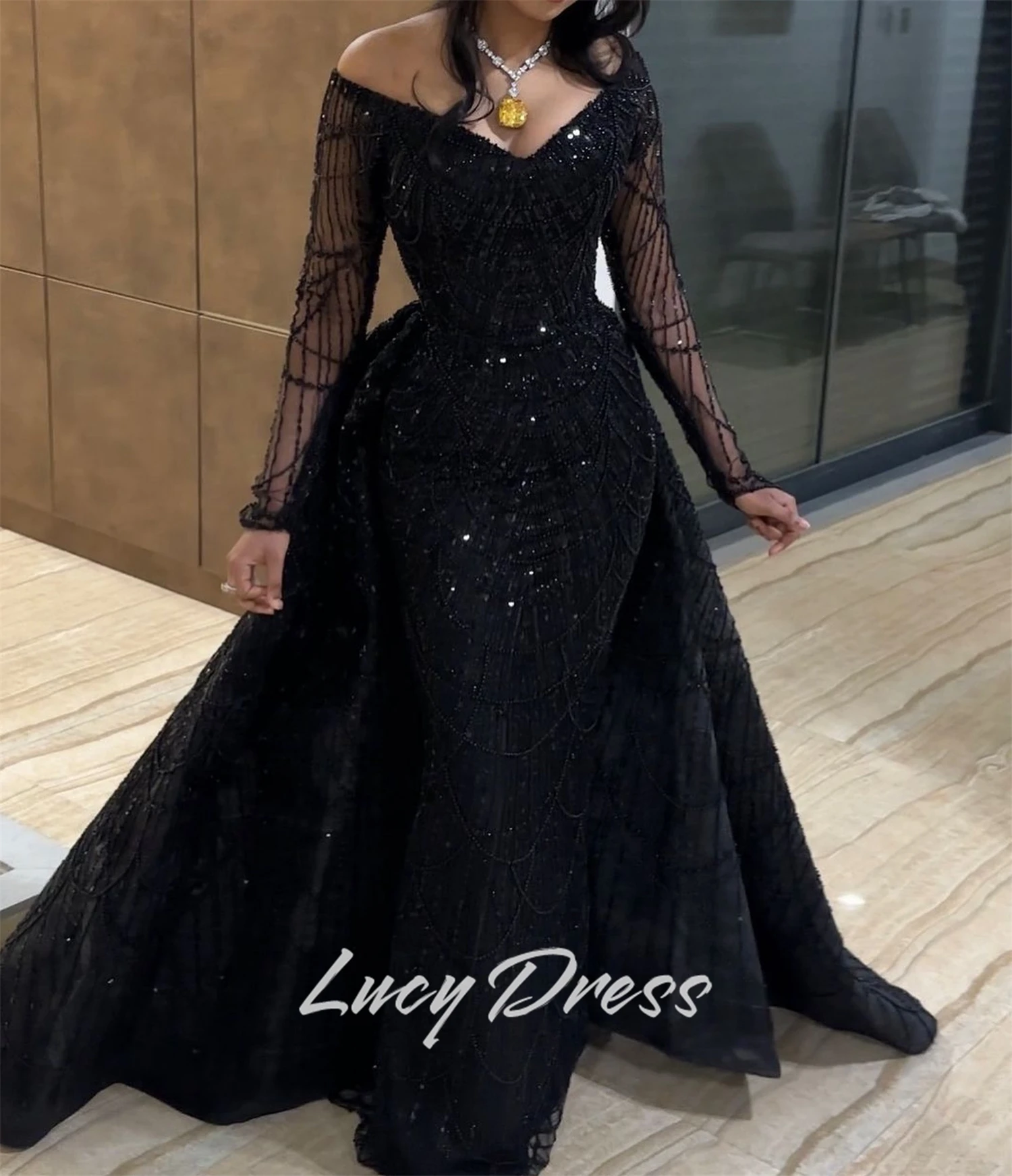 Фото Роскошные вечерние платья Lucy по индивидуальному заказу, женское вечернее платье 2025 года, платье для особых случаев, платья для выпускного вечера из блестящей ткани فساتين سهرة №4