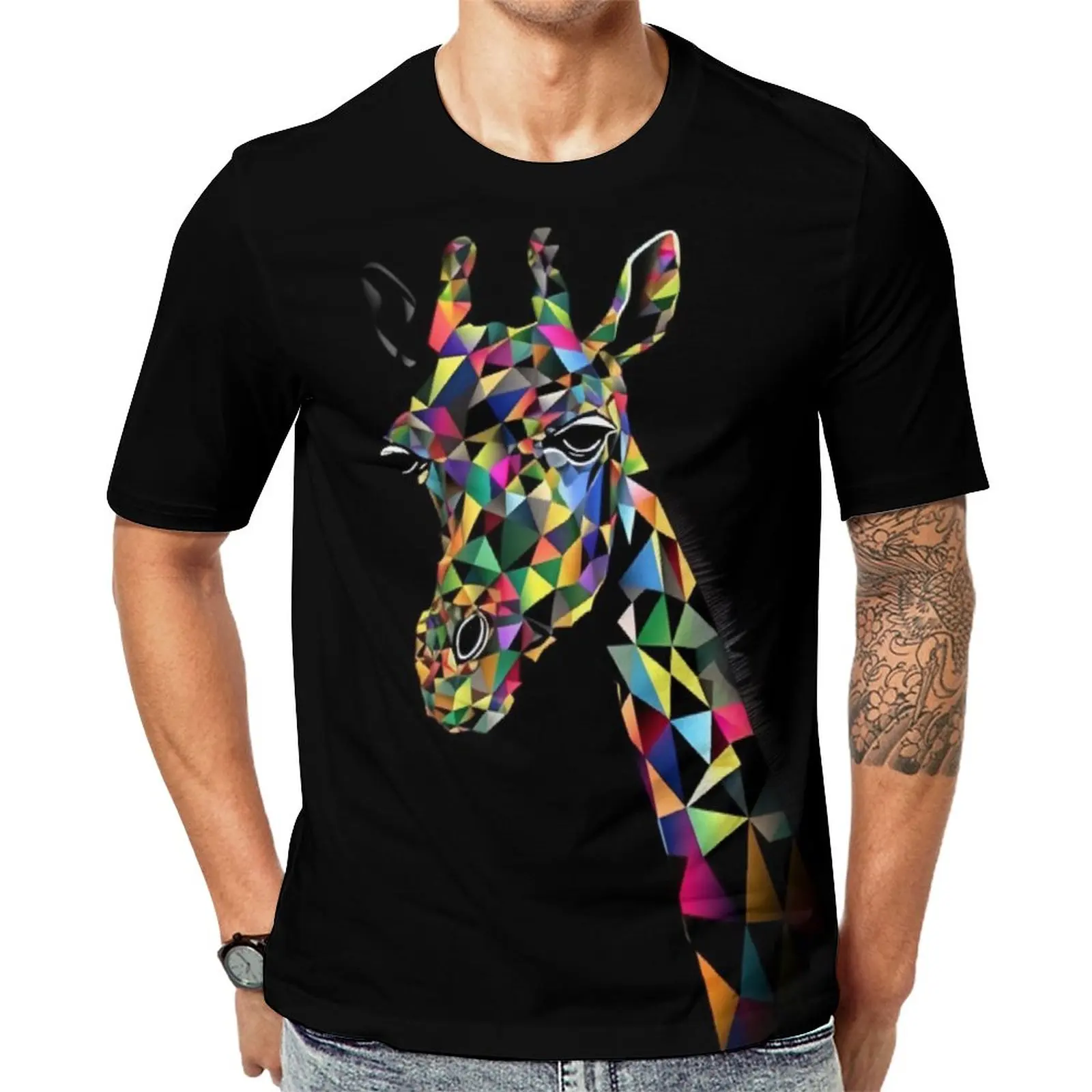 

Футболка мужская с изображением жирафа, рубашка в стиле Харадзюку с геометрическим рисунком, топ с коротким рукавом в стиле эмо, одежда оверсайз, идея для подарка, лето