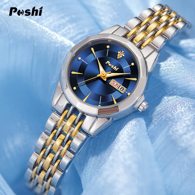 POSHI 927 Fashion Wrist Watch For Women Luxury Ladies Clock Waterproof Stainless Steel Quartz Woman Wristwatch Casual Relogio