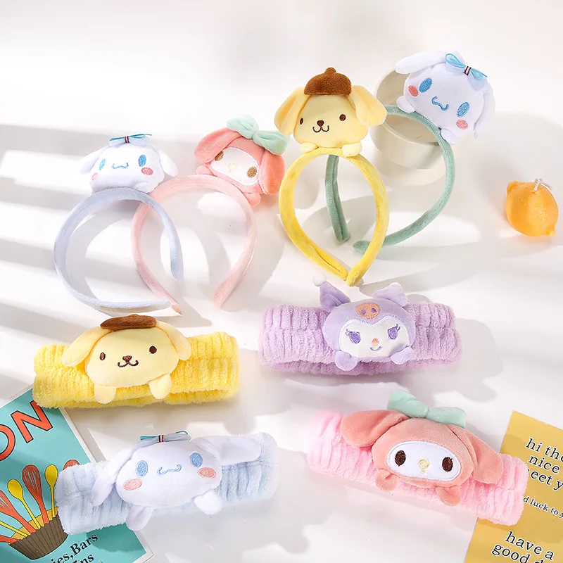 

Sanrio Kuromi Melody Hello Kitty Cinnamoroll Kawaii Plush Doll Face Wash Makeup Hairband Sweet Non Slip Elastic Hair Accessories